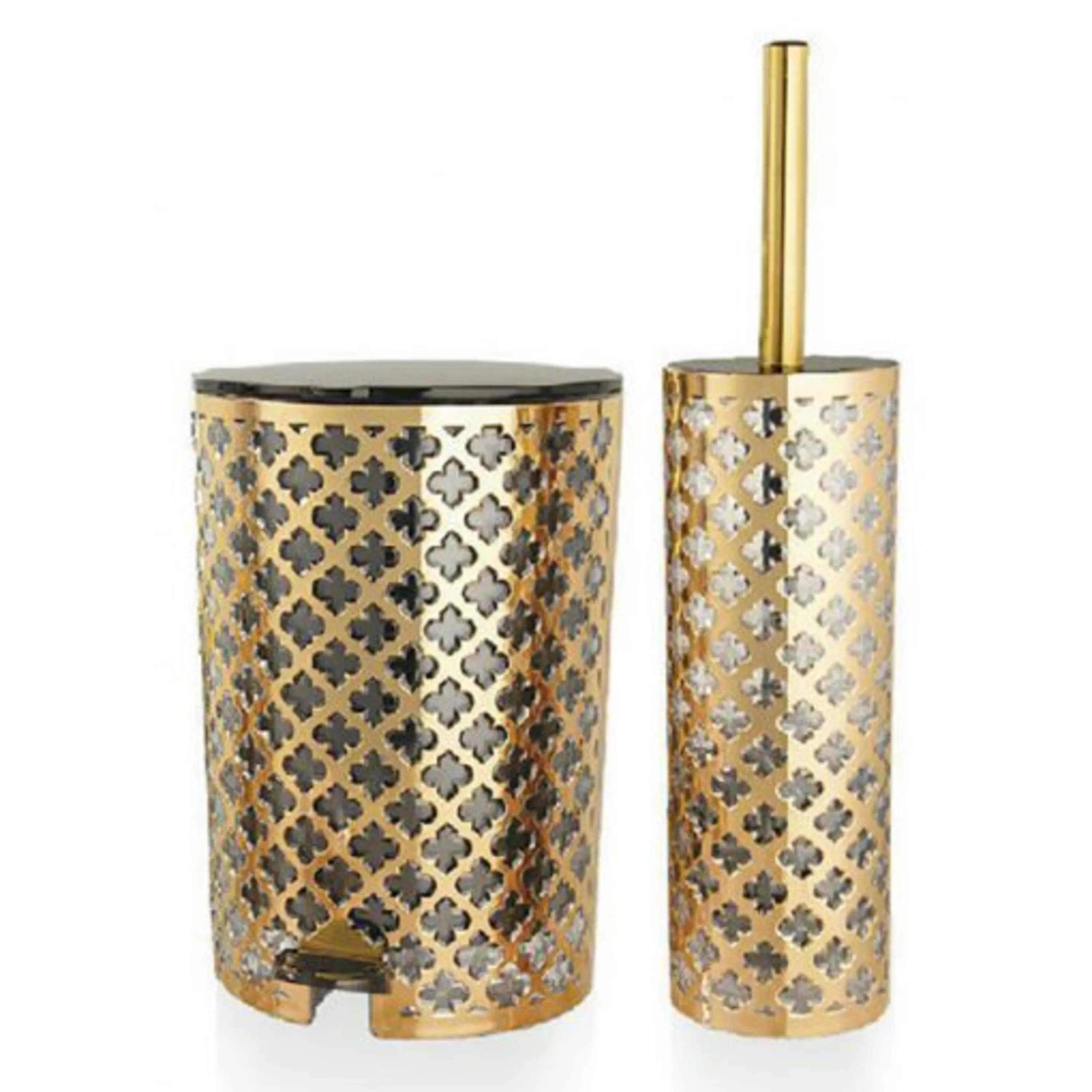 سطل و فرچه طرح گل چاپدار طلایی لیمون